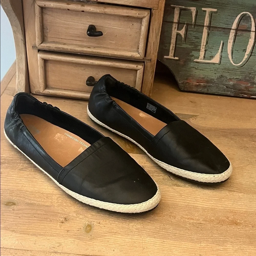 FitFlop Siren Espadrille Flats Black Leather Slip On Jute Detail Size 7.5